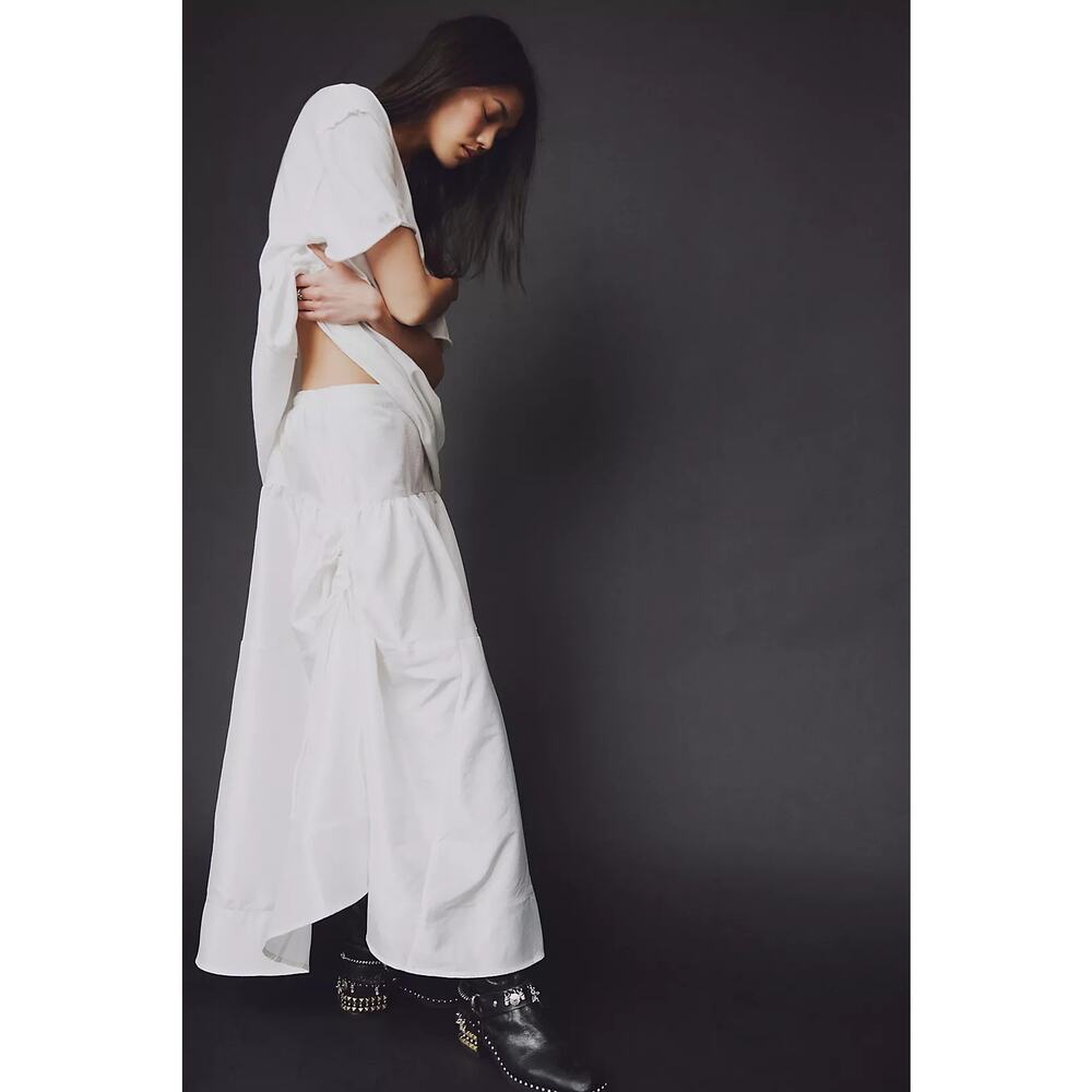 New FREE PEOPLE Emery Drop-Waist Midi Skirt $128 MEDIUM White Elastic - Picture 6 of 7